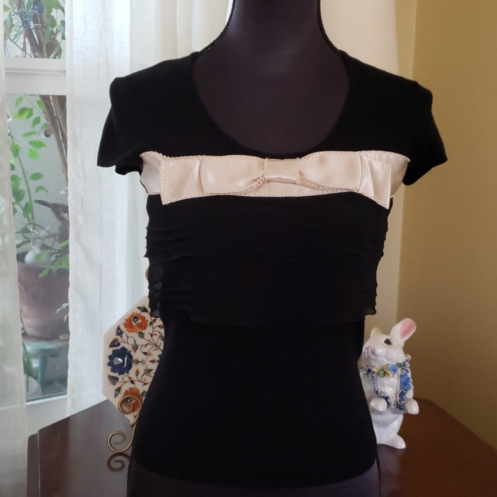 To Be Chic Black Knit Bow Sweater Top